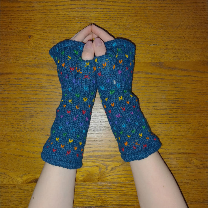 Wool Knit Fleece Lined  Wrist Warmers - Tik Tik Teal