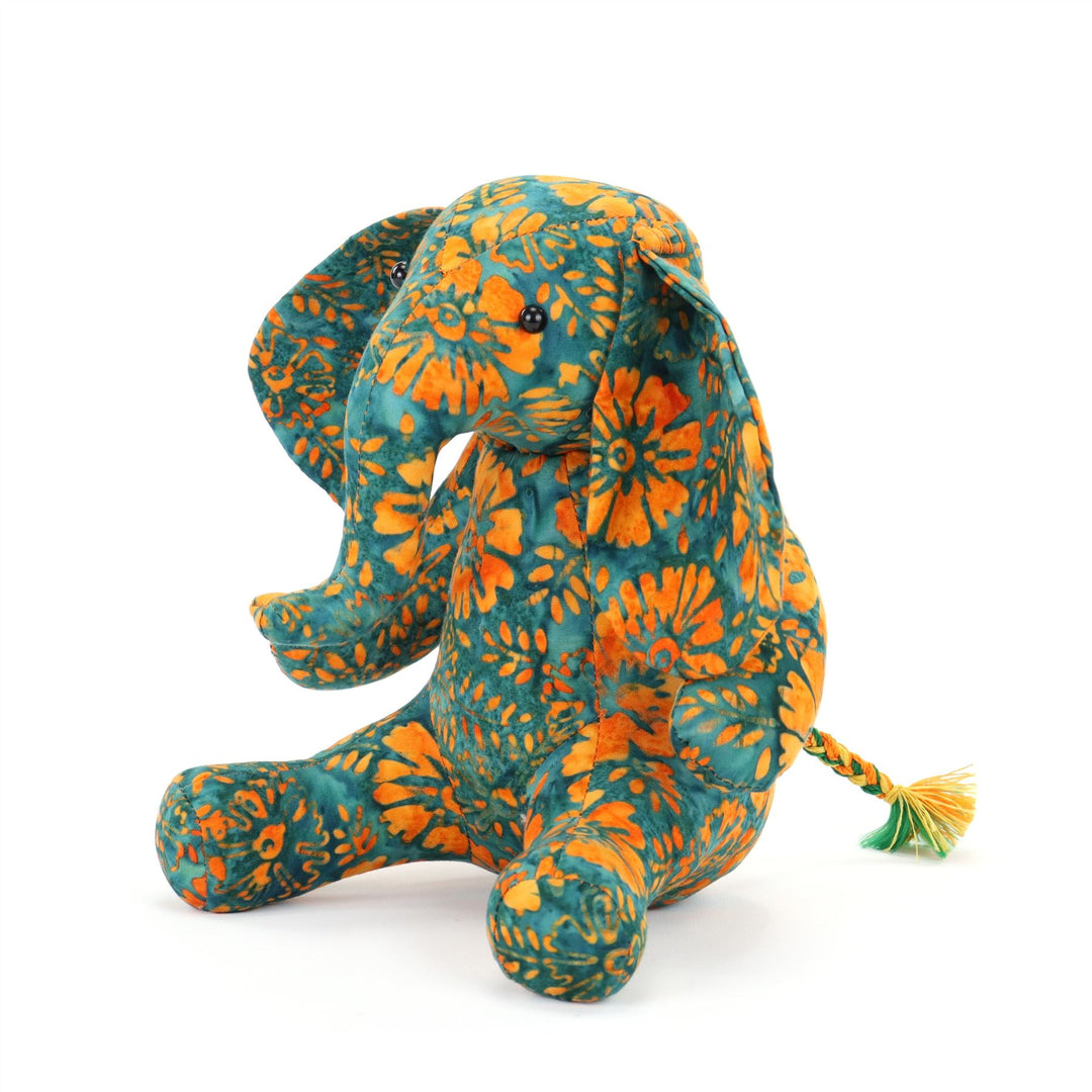 Batik Cotton Friendship Elephant - Teal Orange Floral