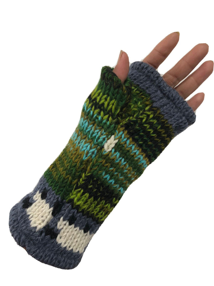 Wool Knit Fleece Lined  Wrist Warmers - Sheep Green Grey