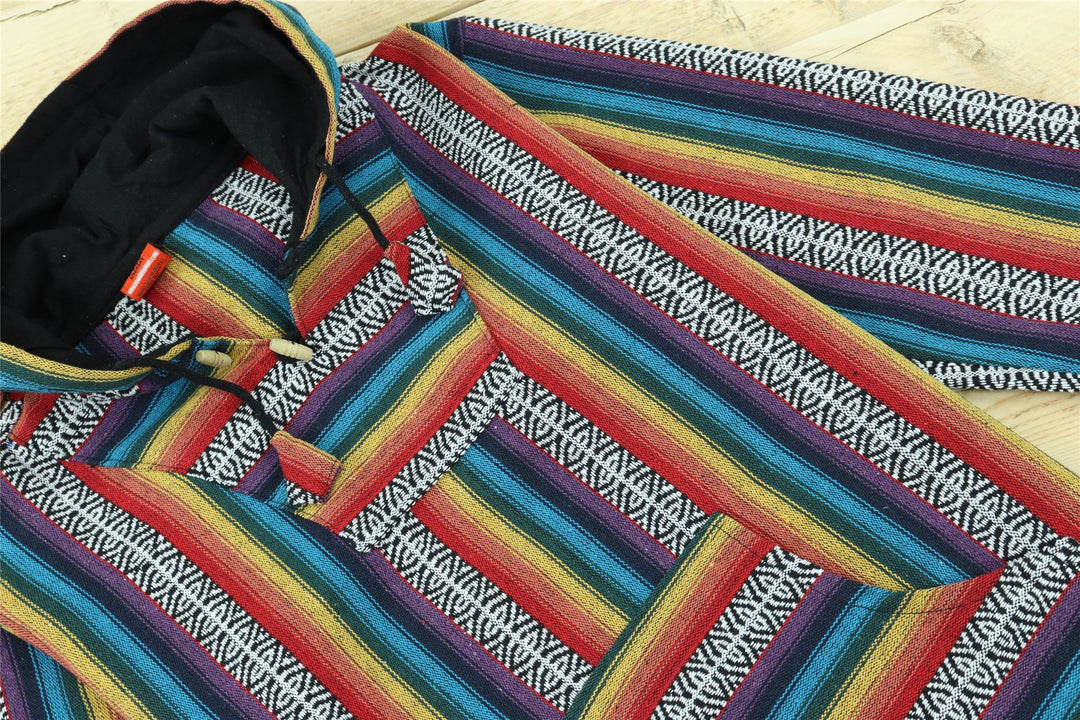 Woven Gheri Cotton Baja Hoodie - Rainbow