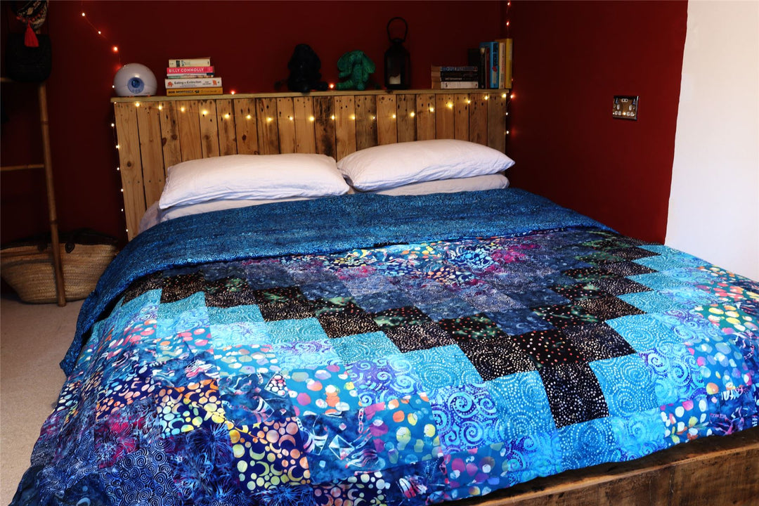 Handmade Quilted Patchwork Batik Printed Bedspread - Midnight