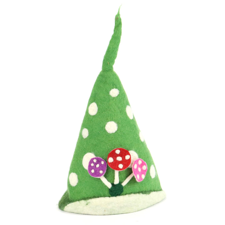 LoudElephant Handcrafted Wool Felt Hat from Nepal - Elf Toadstool Green