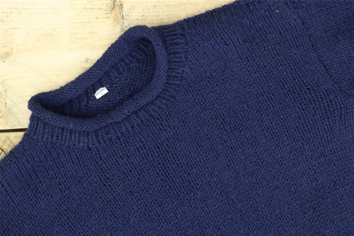 Hand Knitted Wool Jumper - Plain Navy