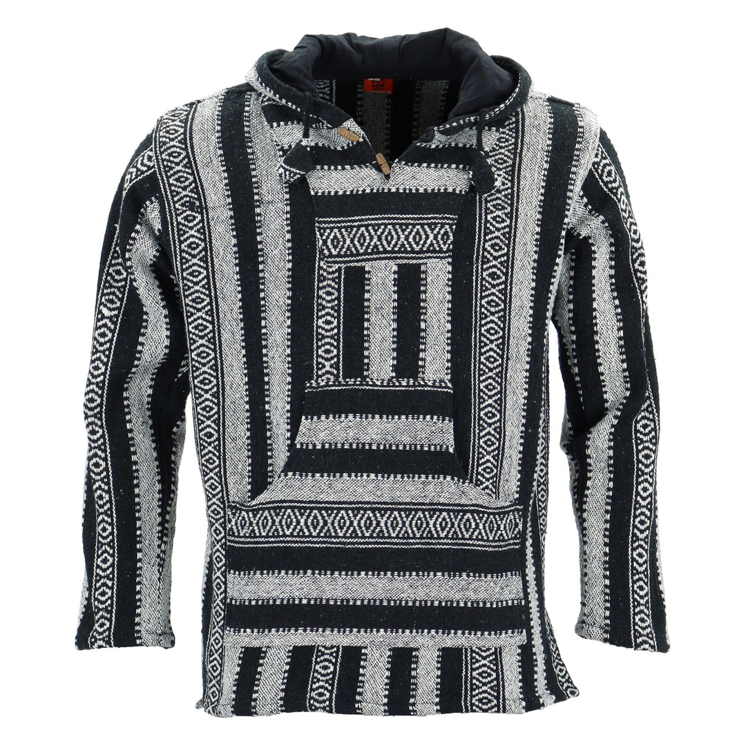 Woven Gheri Cotton Baja Hoodie - Black White