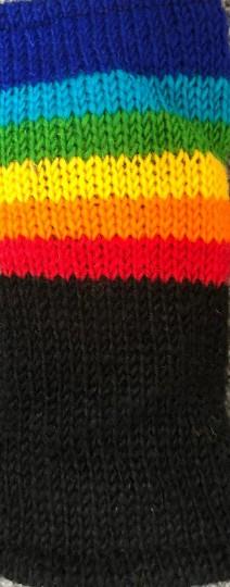 Wool Knit Fleece Lined  Wrist Warmers - Black Rainbow Stripe