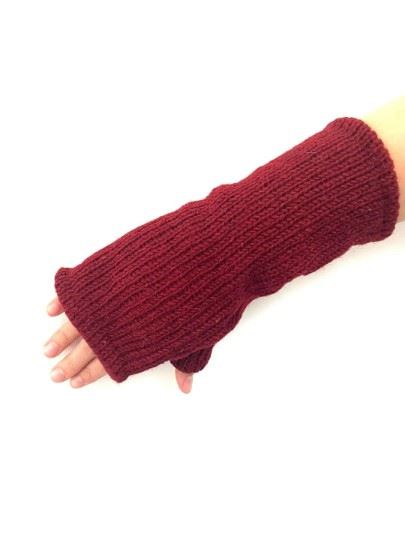 Wool Knit Fleece Lined  Wrist Warmers - Plain Maroon