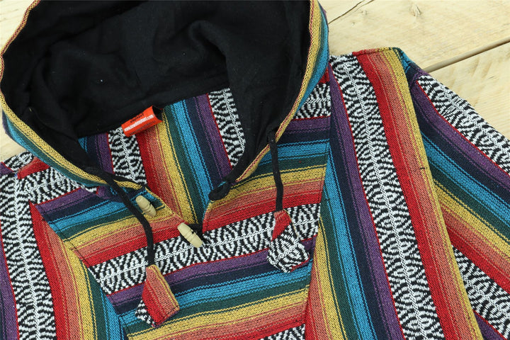 Woven Gheri Cotton Baja Hoodie - Rainbow