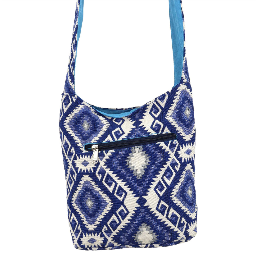 Cotton Canvas Sling Shoulder Bag - Blue Diamond