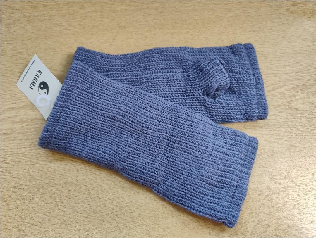 Wool Knit Fleece Lined  Wrist Warmers - Plain Grey Blue