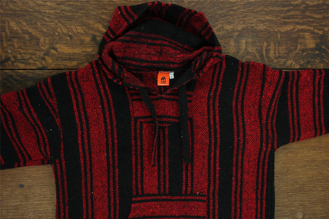 Recycled Mexican Baja Jerga Hoody - Red Black