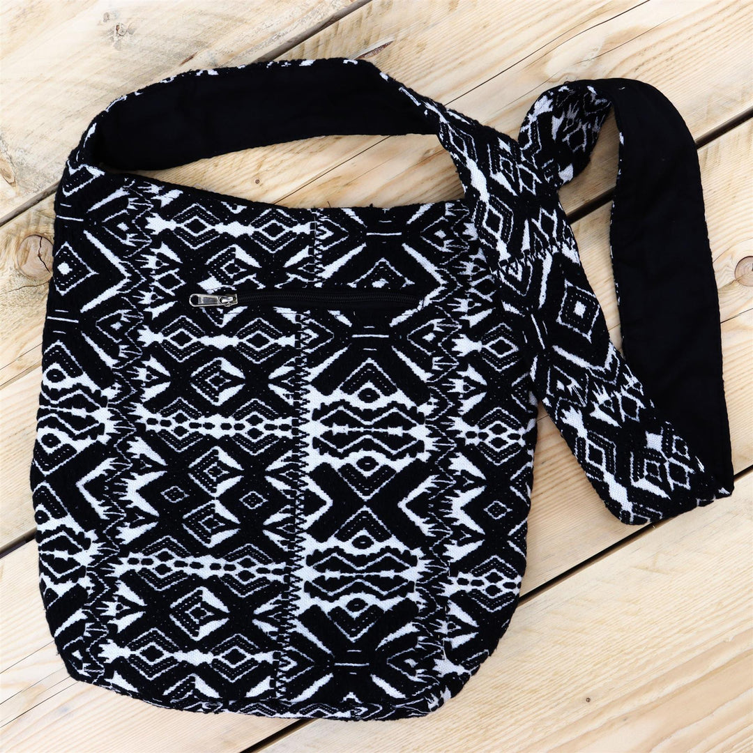 Cotton Canvas Sling Shoulder Bag - Black X