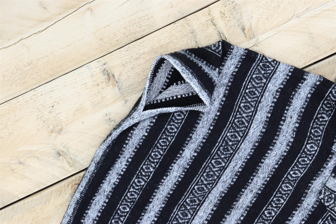 Brushed Cotton Long Hooded Poncho - Black White