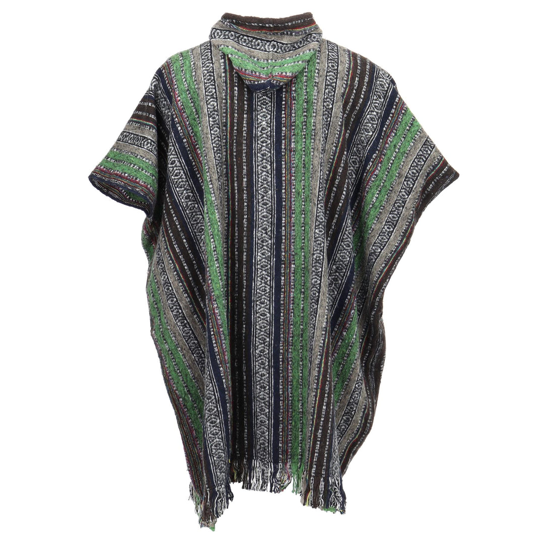 Brushed Cotton Long Hooded Poncho - Green