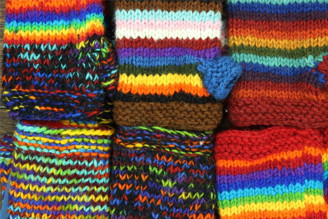 Hand Knitted Wool Arm Warmer - Stripe Bright Rainbow