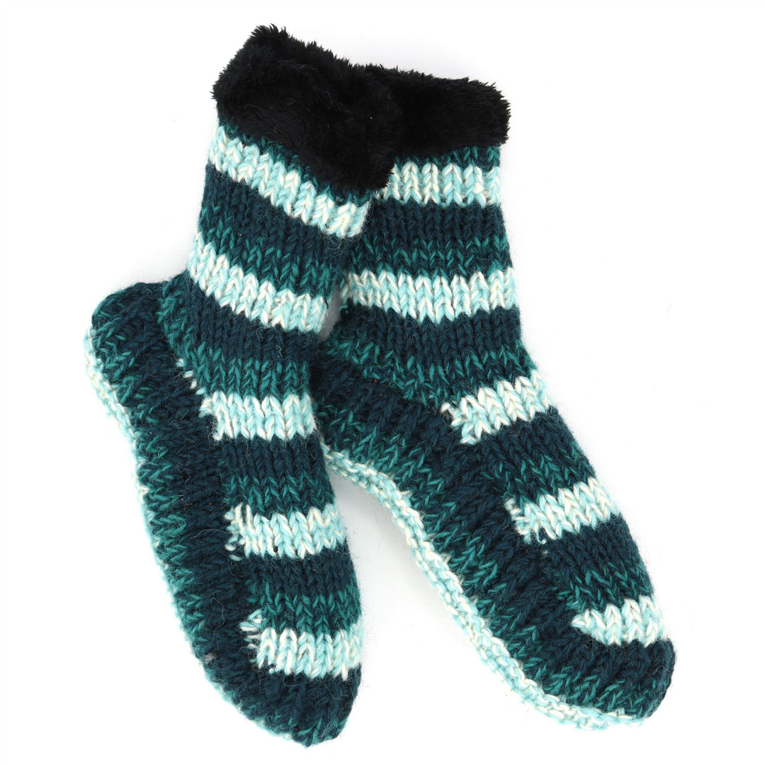 Hand Knitted Wool Slipper Socks - SD Teal