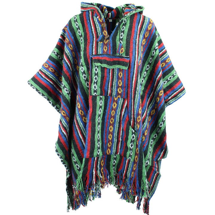 Brushed Gheri Cotton Poncho - 11 Green Red Black