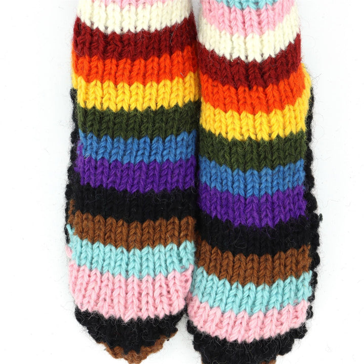 Hand Knitted Wool Slipper Socks - Stripe Progress Rainbow