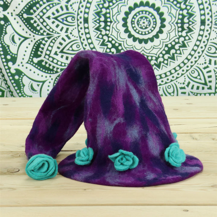 LoudElephant Handcrafted Wool Felt Hat from Nepal - Long Purple Pixie