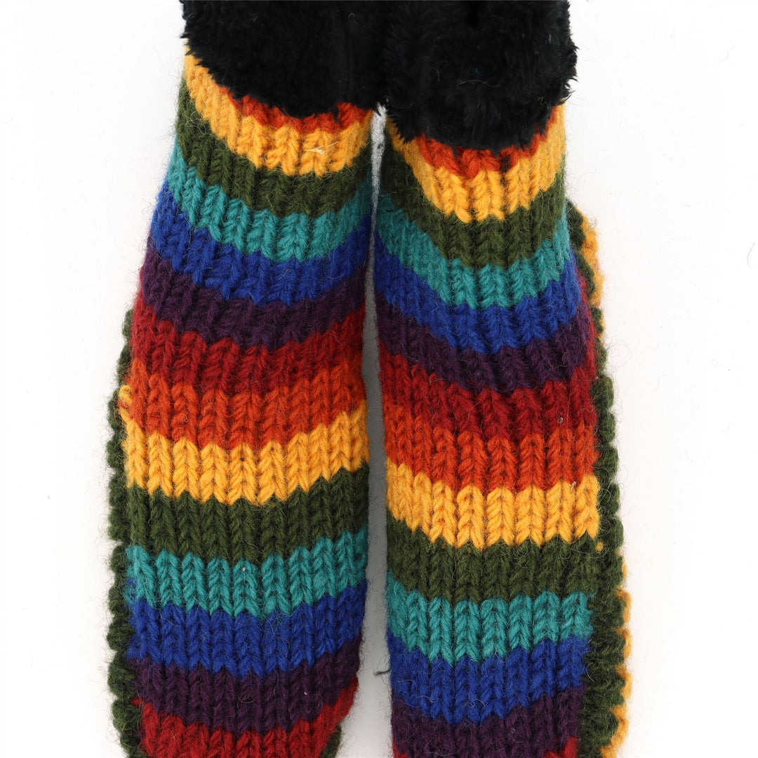 Hand Knitted Wool Slipper Socks - Stripe Dark Rainbow