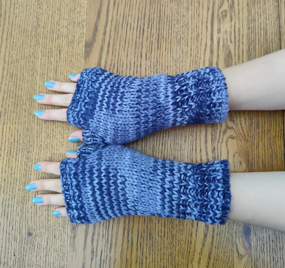 Wool Knit Fleece Lined  Wrist Warmers - SD Navy