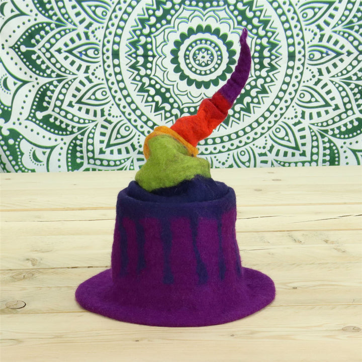 LoudElephant Handcrafted Wool Felt Hat from Nepal - Purple Stripe Rainbow