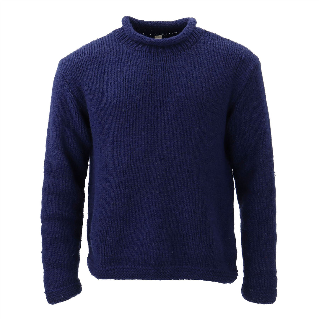 Hand Knitted Wool Jumper - Plain Navy