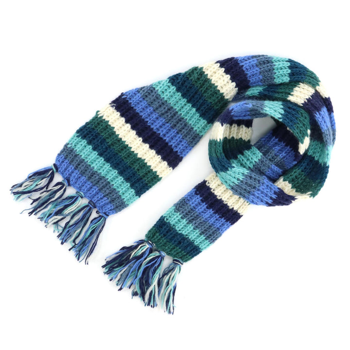 Hand Knitted Wool Scarf - Stripe Blue White