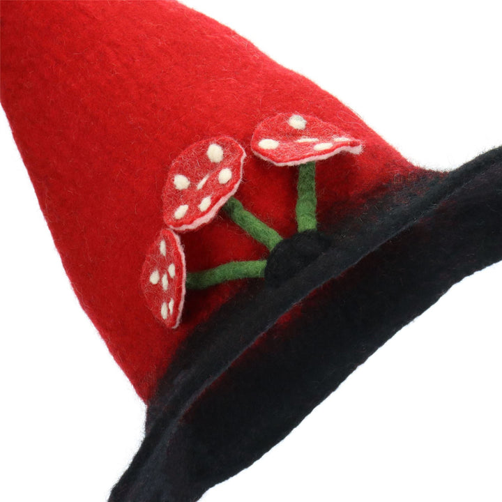 LoudElephant Handcrafted Wool Felt Hat from Nepal - Red Black Toadstool