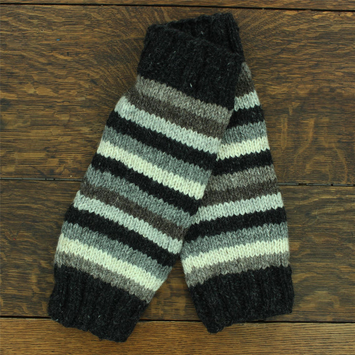 Hand Knitted Wool Leg Warmers - Stripe Natural