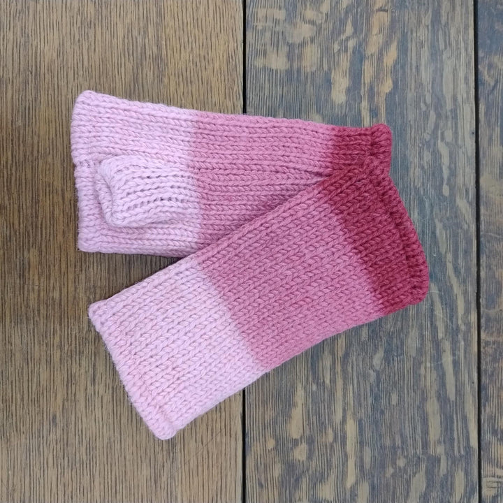 Wool Knit Fleece Lined  Wrist Warmers - Gradient Pink