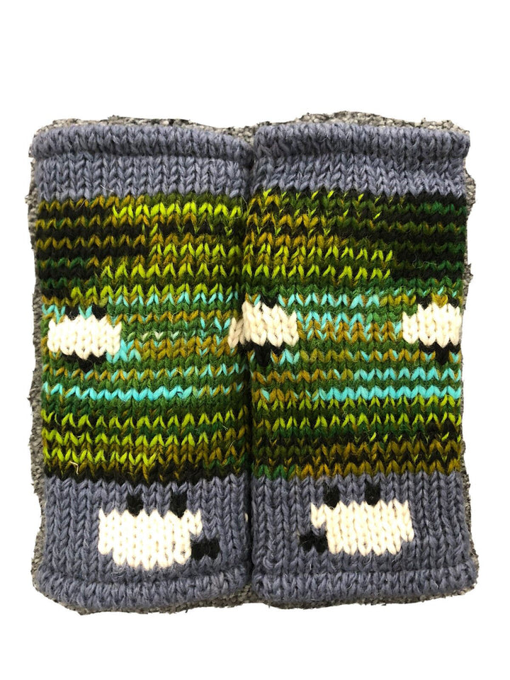 Wool Knit Fleece Lined  Wrist Warmers - Sheep Green Grey