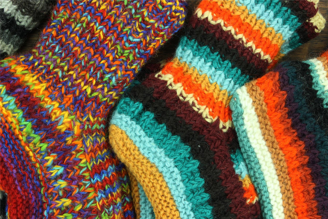 Hand Knitted Wool Slipper Socks - SD Rainbow