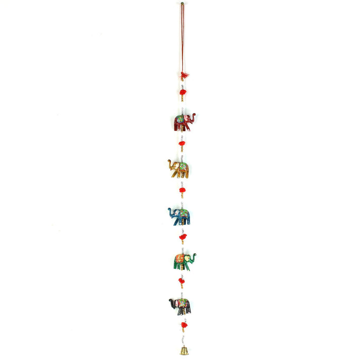 Handmade Rajasthani Strings Hanging Decorations - Ceramic Elephants Large