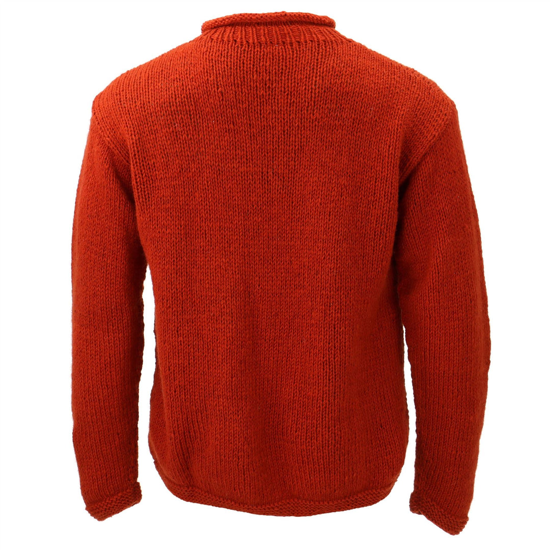 Hand Knitted Wool Jumper - Plain Burnt Orange