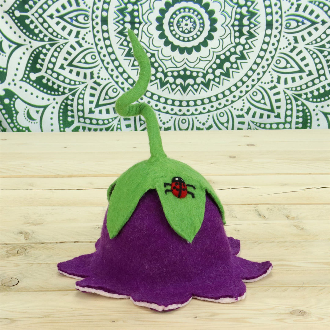 LoudElephant Handcrafted Wool Felt Hat from Nepal - Aubergine Ladybird