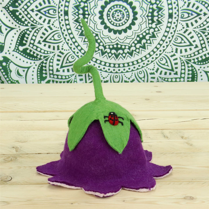 LoudElephant Handcrafted Wool Felt Hat from Nepal - Aubergine Ladybird