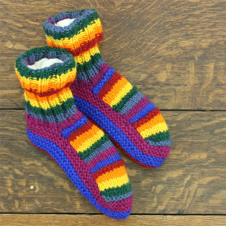 Hand Knitted Wool Ankle Socks - Stripe Rainbow