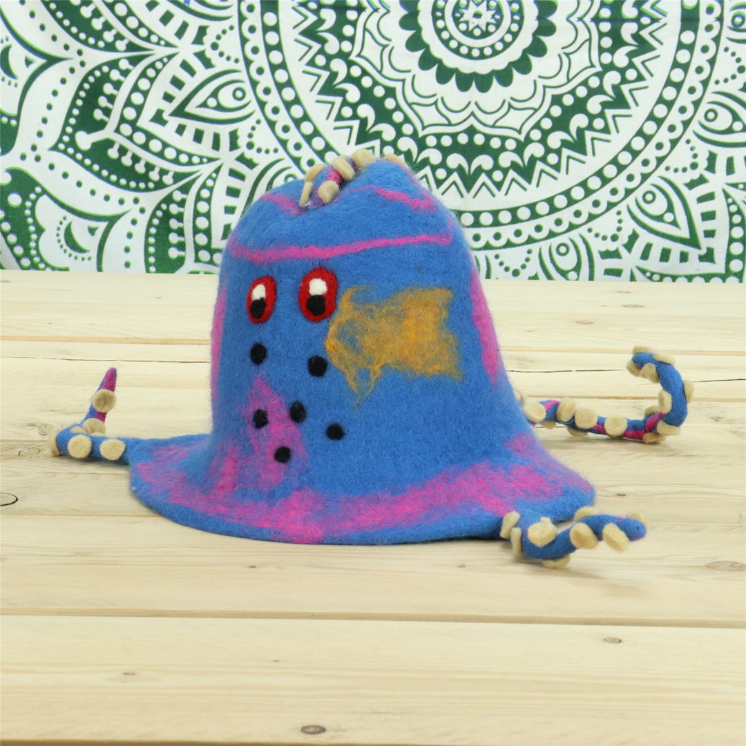 LoudElephant Handcrafted Wool Felt Hat from Nepal - Blue Octopus