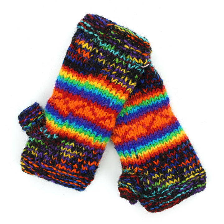 Hand Knitted Wool Arm Warmer - SD Black Rainbow Orange