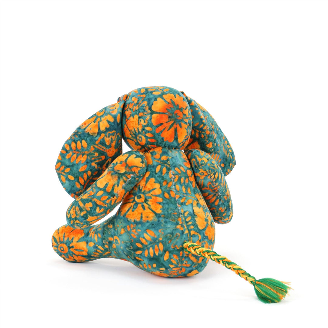 Batik Cotton Friendship Elephant - Teal Orange Floral