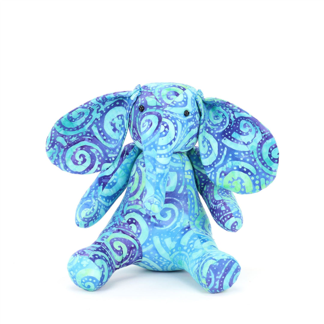 Batik Cotton Friendship Elephant - Blue Tribal Spiral