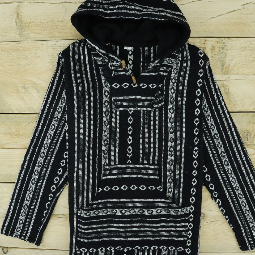 Woven Gheri Cotton Baja Hoodie - Black Diamond