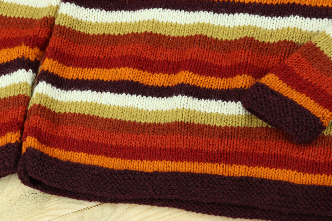 Chunky Wool Knit Jumper - Stripe Rust