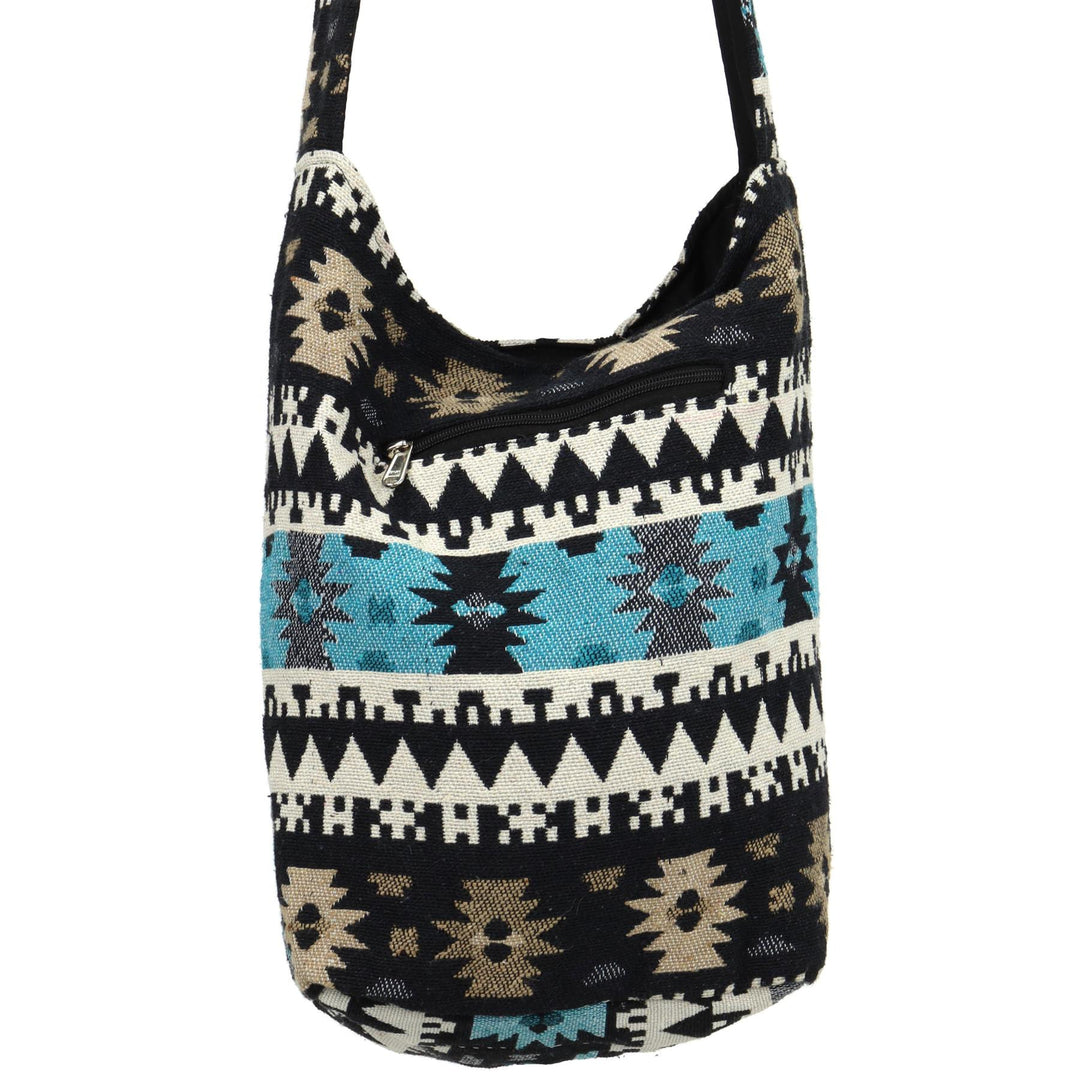 Cotton Canvas Sling Shoulder Bag - Aztec Blue