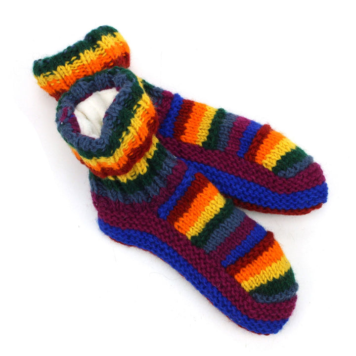 Hand Knitted Wool Ankle Socks - Stripe Rainbow