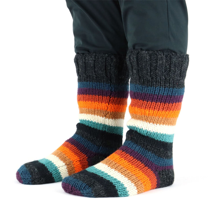 Hand Knitted Wool Slipper Socks - Stripe Anu