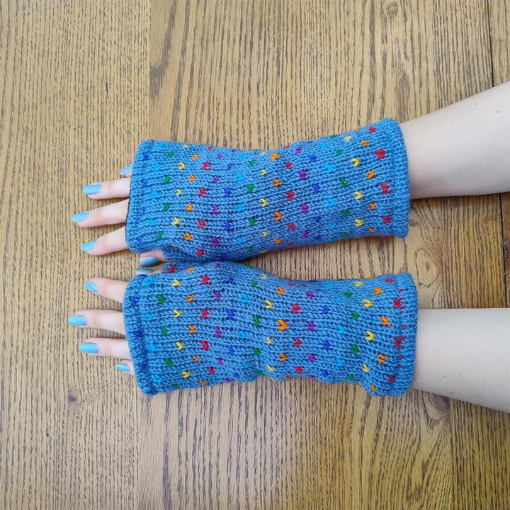 Wool Knit Fleece Lined  Wrist Warmers - Tik Tik Steel Blue