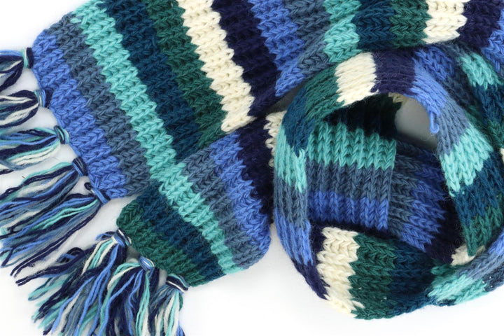 Hand Knitted Wool Scarf - Stripe Blue White