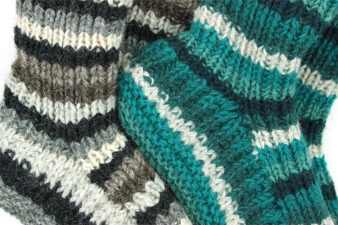 Hand Knitted Wool Slipper Socks - Stripe Teal