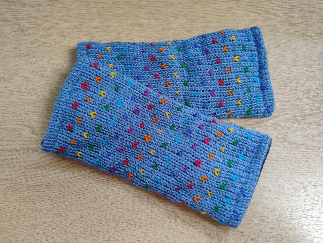 Wool Knit Fleece Lined  Wrist Warmers - Tik Tik Steel Blue